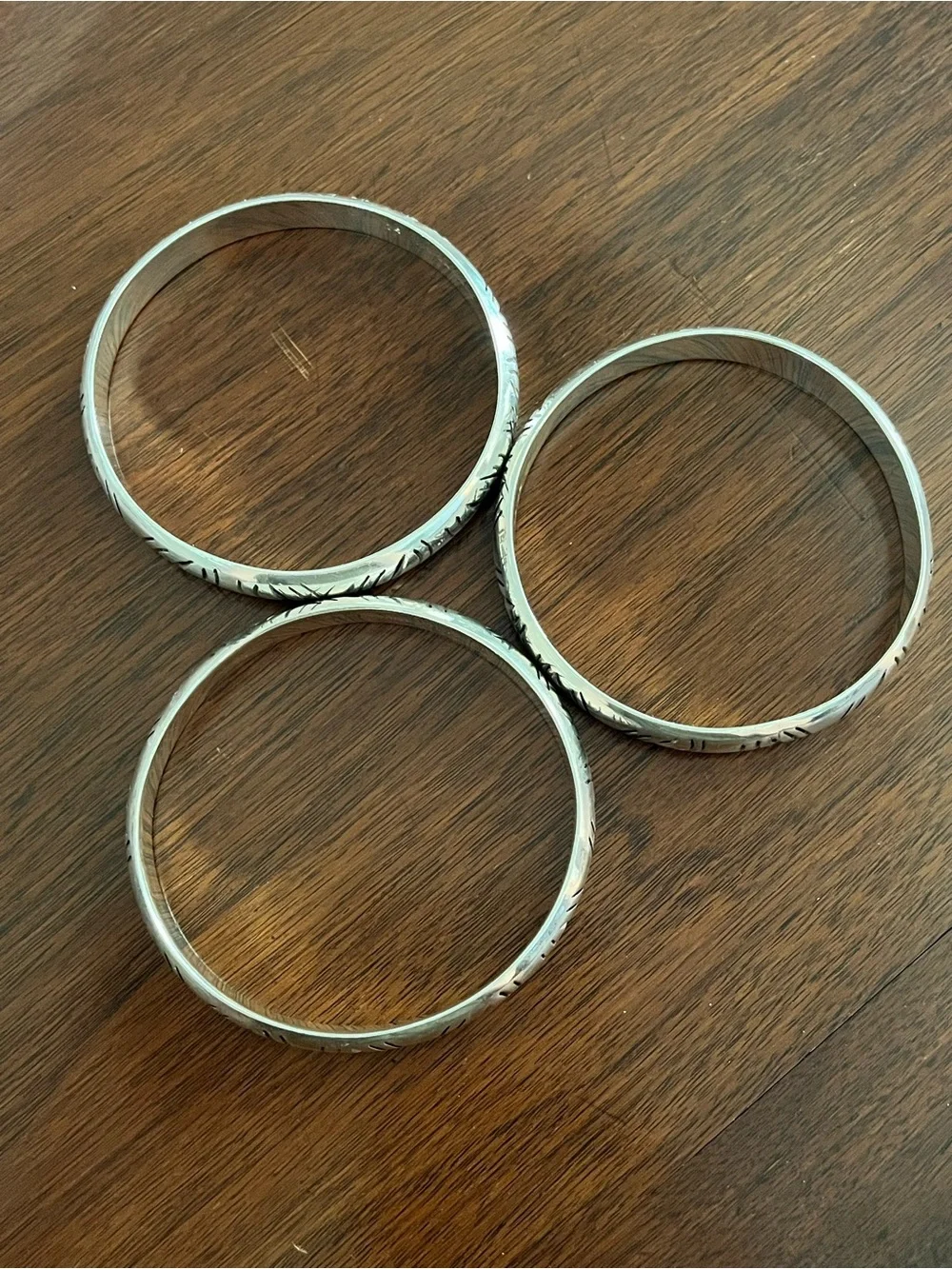 Sterling Silver 925 Etched Bangle Bracelet Set of 3